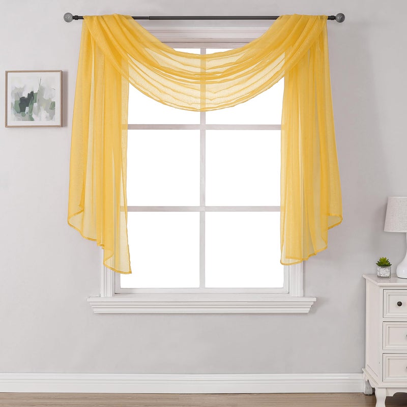 DONREN Amber Yellow Sheer Curtains Sheer Curtains Scarf Home Decoration - Semi Voile Scarf Valance for Wedding (1 Pack,W 52 x L 144 Inch) - Image 1
